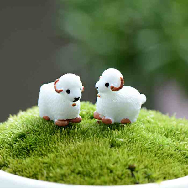 Mini Cute White Baby Sheep Lovers Plant Pot Doll Accessories Handicraft Moss Terrarium Micro Landscape Fairy Garden Desktop DIY Zakka