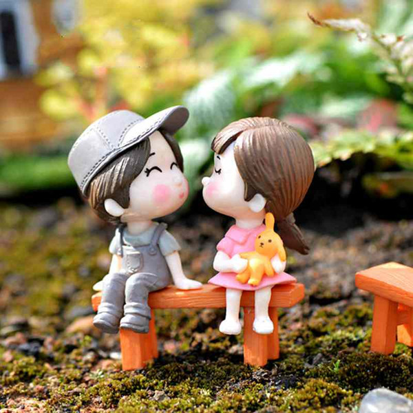 3pcs/Set Bench Sweety Lovers Couple Figurines Miniatures Fairy Garden Gnome Moss Terrariums Handmade Crafts Decoration Accessories DIY Zakka