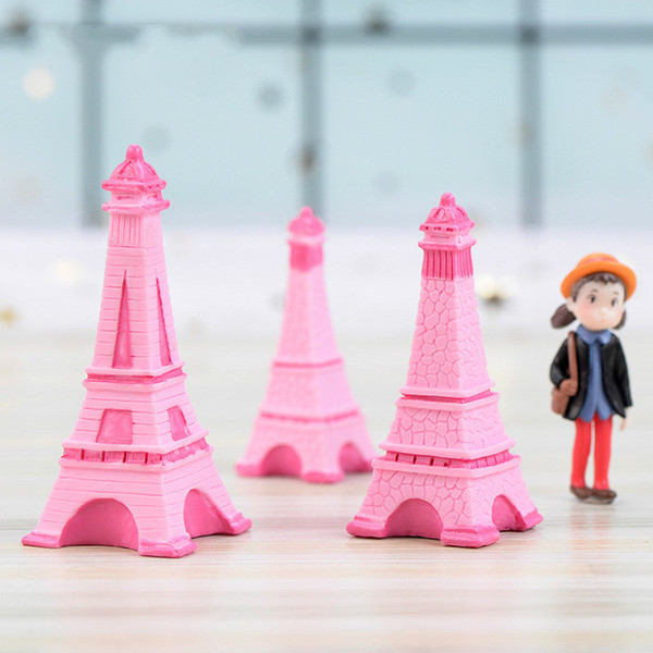 Pink Eiffel Tower Resin Craft Miniature Fairy Garden Desktop Room Decoration Micro Landscape Accessory Cactus Planter Gift