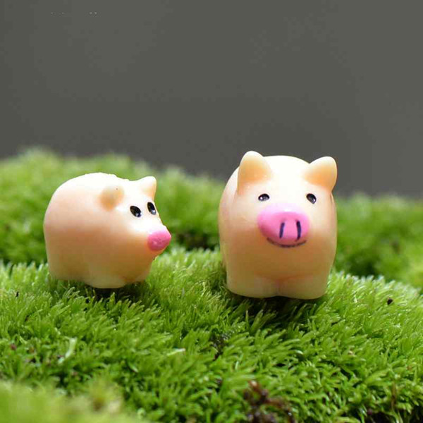 Cartoon Pig Mother and Son Small Desktop Assembled Toys Handicraft Moss Terrarium Micro Landscape Ornaments Fairy Garden DIY Zakka