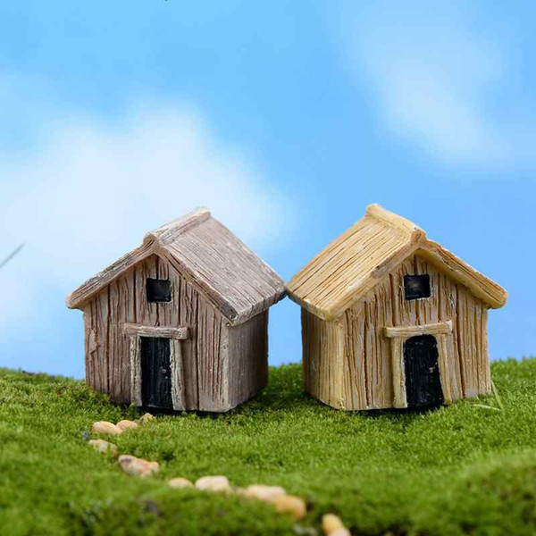 Miniature Resin Wooden House Handicraft Moss Terrarium Micro Landscape Assembled Small Decoration Toys Fairy Garden Bonsai Craft DIY Zakka