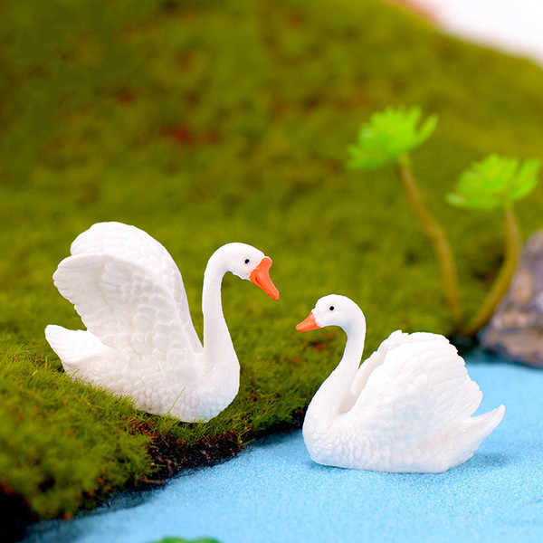 Simulation White Swan Lovers Miniature Fairy Garden Decoration Plant Pot Bonsai Accessory Moss Terrarium Micro Landscape Ornament