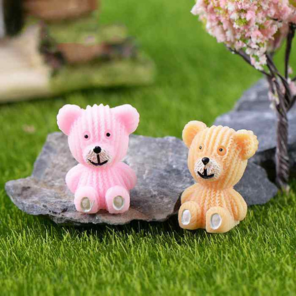 Miniature Brown Pink Bear Cartoon Fairy Garden Decoration Plant Pot Bonsai Accessory Moss Terrarium Micro Landscape Ornament Lovers Gift