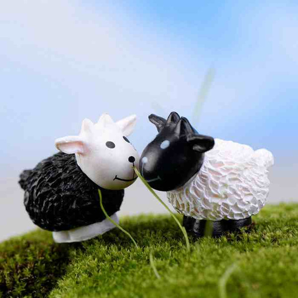 Mini Cute White Black Goat Lovers Doll Accessories Bonsai Handicraft Moss Terrarium Micro Landscape Fairy Garden Desktop DIY Zakka