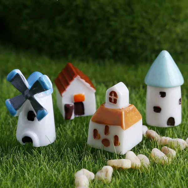 Creative Resin Decor Mini Castle Windmill Church House Moss Terrarium Green Plant Gift Micro Landscape Accessories Fairy Garden DIY Zakka