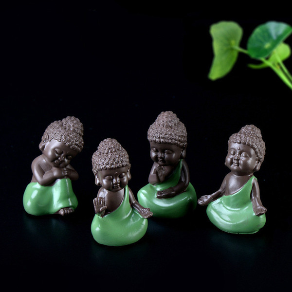 4pcs/set Retreat Monk Meditation Monk Figurine Auto Interior Decoration Small Ornaments Micro Landscape Terrarium Miniature Accessory