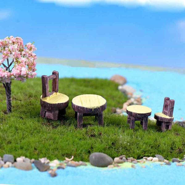 2pcs/Set Round Table and Chair Potted Plant Ornament DIY Material Model Handicraft Moss Terrarium Micro Landscape Fairy Garden Desktop Zakka