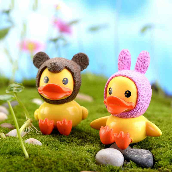 Mini Cute Small Yellow Duck Happy Duck Moss Terrarium Creative Craft Micro Landscape Ornaments Cake Doll DIY Accessories Zakka Fairy Garden