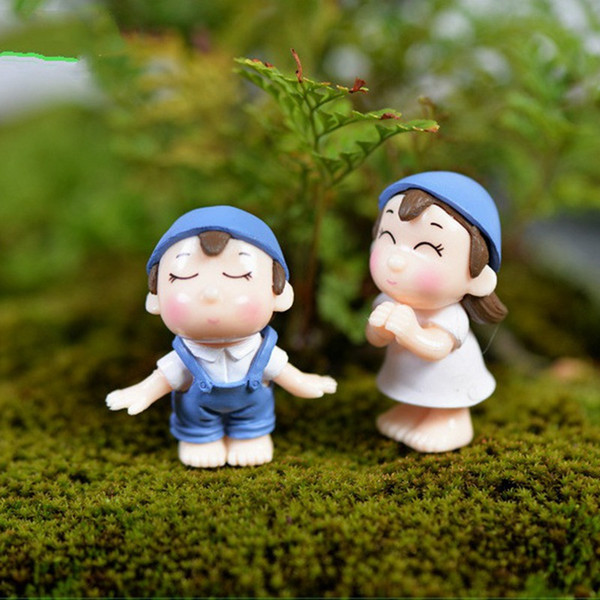 1Pair Sweety Lovers Smile Couple Figurines Miniatures Fairy Garden Gnome Moss Terrariums Handmade Crafts Decoration Accessories DIY Zakka