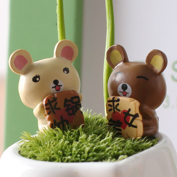 Cartoon Love Bear Mini Doll Ornament Moss Micro Landscape Decoration Succulent Plants Pot Accessories Fairy Garden DIY Material Zakka Toy