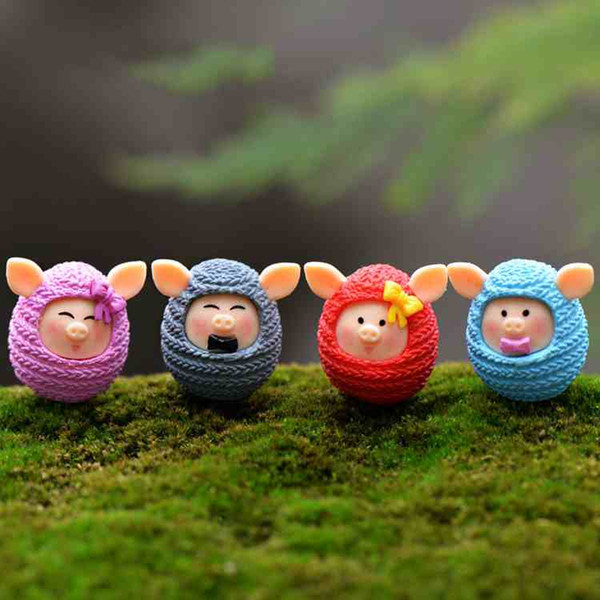 Mini Cute Wool Pig Lovers Doll Ornament Potted Plant DIY Material Handicraft Moss Terrarium Micro Landscape Fairy Garden Desktop Zakka