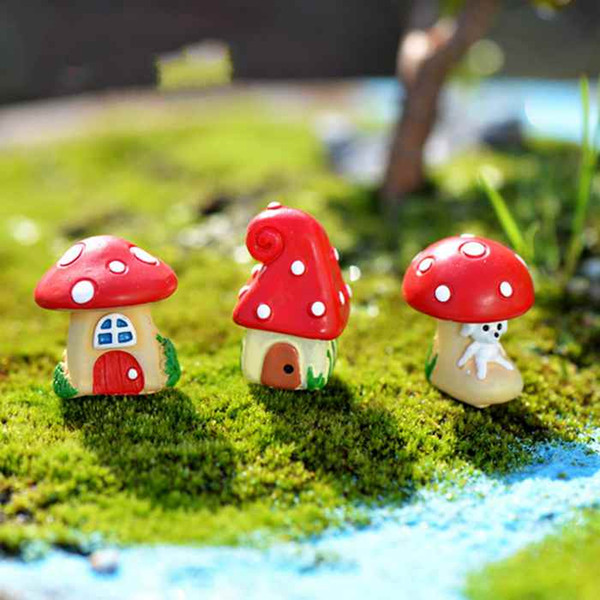 Cartoon Mushroom House Plant Pot Bonsai Material Moss Terrarium Ornaments Micro Landscape Accessories Fairy Garden Desktop DIY ZAKKA