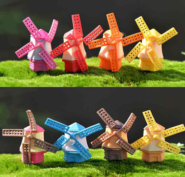 Mini Colorful Windmill Modle Plant Pot Bonsai Material Moss Terrarium Ornaments Micro Landscape Accessories Fairy Garden Desktop DIY ZAKKA