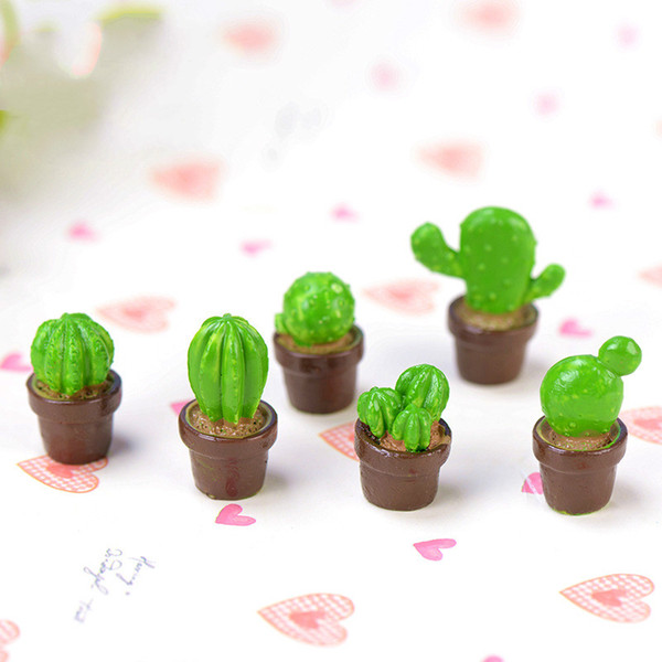 Green Cactus Pot Decor Succulent Bonsai Miniature Micro-landscape Moss Terrarium Plant Decor Fairy Garden Accessory Resin Craft DIY Material