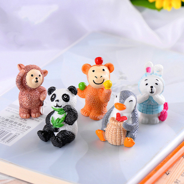 12 Styles Naughty Animals Series Doll Ornament Miniature Fairy Garden Decoration Monkey Cow Hedgehog Tiger Rabbit Elephant Chicken Sheep