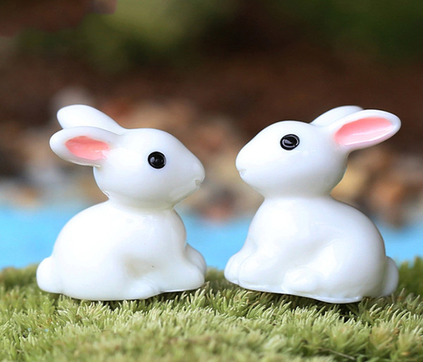 30pcs free shiping wholesale cute mini white rabbit Garden Miniatures Mini Garden Resin handcraft figurin for wedding or home garden decor