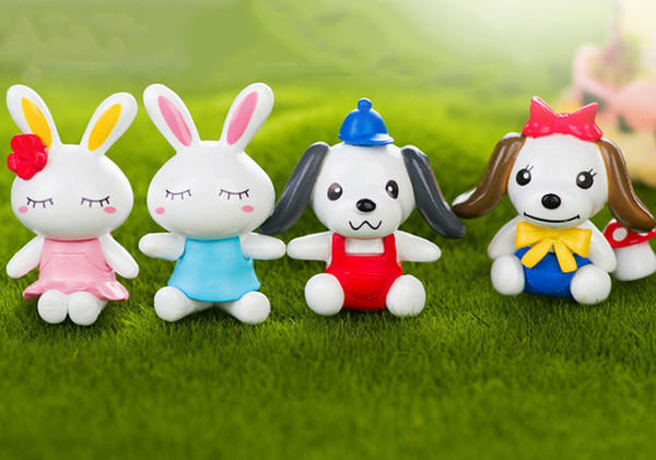 20sets kawaii 3option mini couple's rabbit and dog fairy miniature color as pic for garden and home decor usage,anime cartoon figure