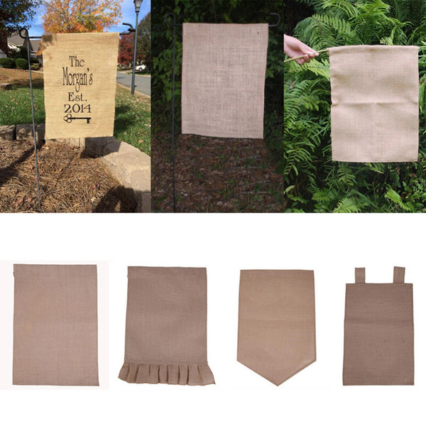 31*46cm Burlap Garden Flag DIY Jute Ruffles Linen Yard Hanging Flag House Decoration Portable Banner 4 Styles In Stock WX9-02