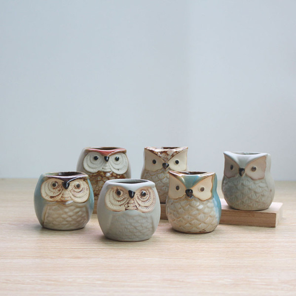 New 8 colors Creative Ceramic Owl Shape Flower Pots For Fleshy Succulent Plant Animal Style Planter Home Garden Office Decoration