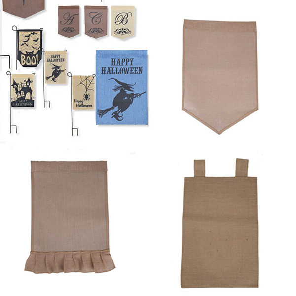 Burlap Garden Flag 31*46cm Jute Ruffles DIY Flag Linen Yard Hanging Flag House Decoration Portable Banner 4 Styles IB541