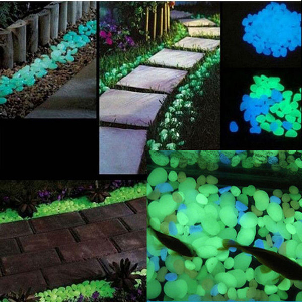 Bakhuk 100 Pcs Blue /Green Glow Stone In The Dark Glow Pebble Blue For Garden Walkway And Decor