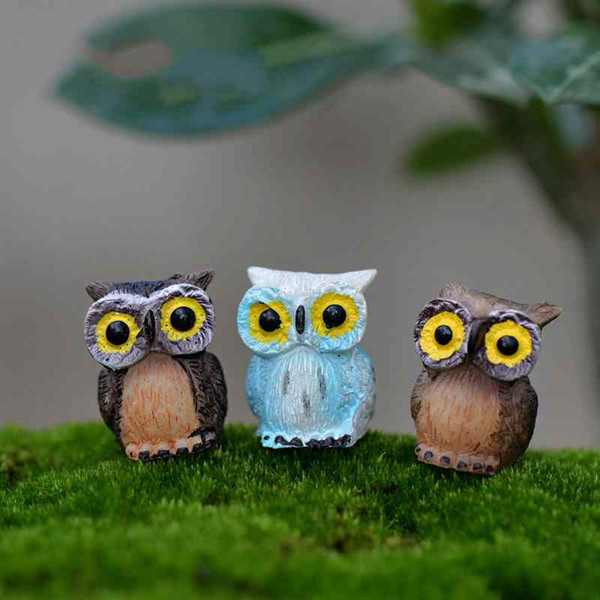 Mini Resin Big Eye Owl Fairy Garden Miniatures Handicraft Moss Terrarium Creative Green Plant Gift Micro Landscape Ornaments DIY Zakka