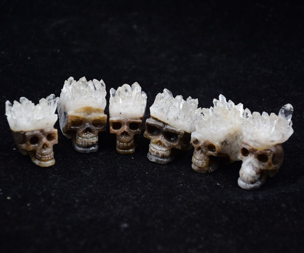 1 pcs Natural White Clear Quartz Crystal drusy Cluster Points skull Carved figurine Head Sculpture Healing point