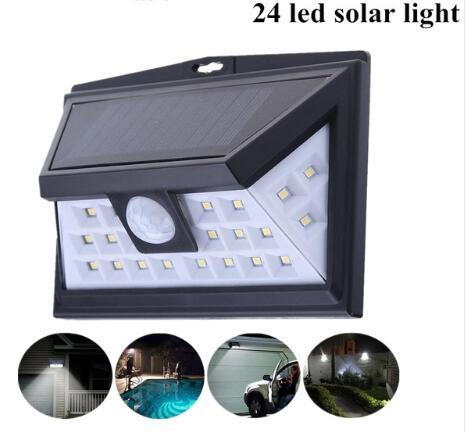 Free Shipping Bright Wide Angle Sensor Solar Lights Outdoor 24 leds Security Waterproof Wall Lights for Garage Patio Garden Driveway Yard