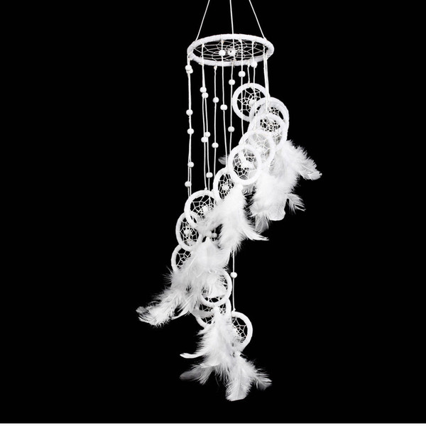 White Polycyclic Dream Catcher With Feathers Beads Wall Car Hanging Dreamcatcher Home Decor Korean Wind Chime Ornaments Gifts