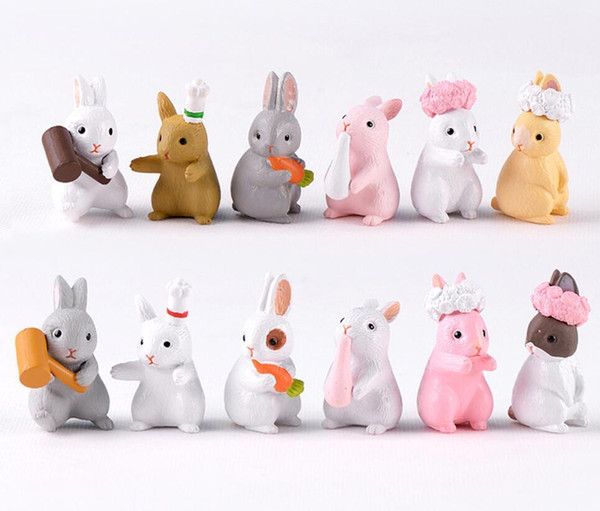 2Set 24pcs Resin Rabbit Series Miniatures Landscape Accessories For Home Garden Cake Decoration Scrapbooking Craft Diy