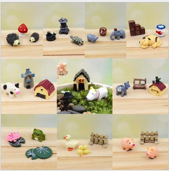 30 Pieces 10 Set Lovely Mini Animals Miniatures Plants Fairy Garden Gnome Moss Terrarium Decor Crafts Bonsai Home Decor For Diy