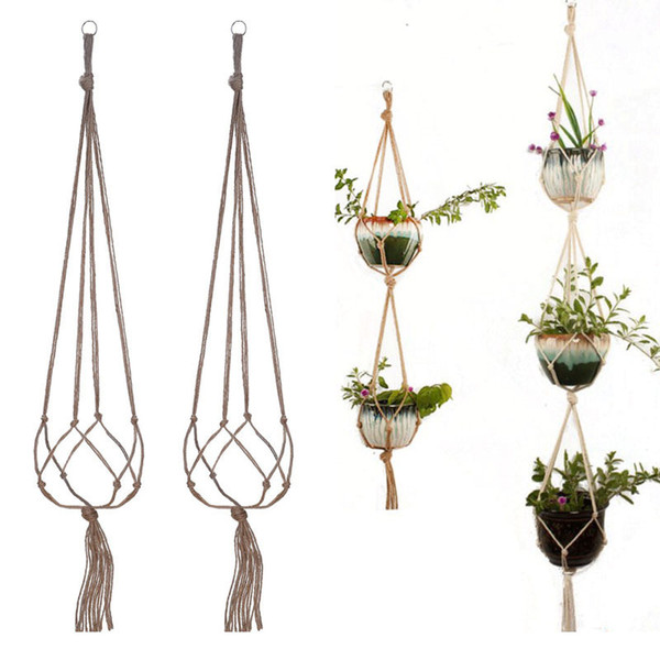 Garden Creative Flowerpot Net Pocket Hand-woven Cotton Linen Rope Basket Pocket Meat Plant Lanyard Hanger