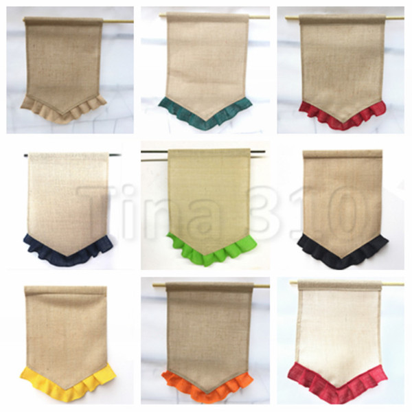 Hot fashion Colorful ruffle bunting garden flag 31*46cm 13 colors DIY jute bunting Garden Decorations hanging flag T2I5097