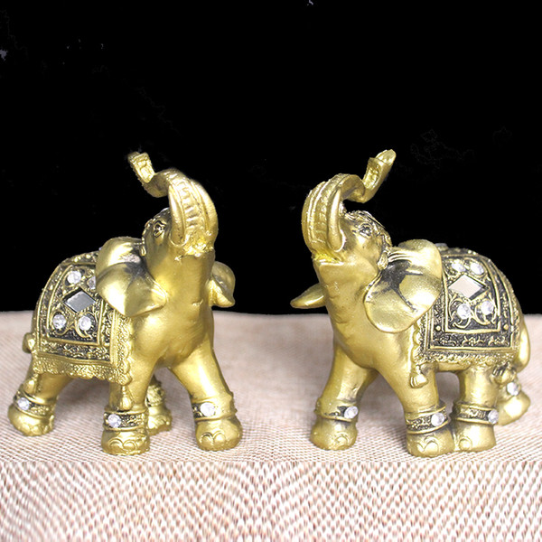 2pcs Lucky Golden Elephant Decorative Figurine Resin Elephant Figures Home Decoration Accessories Miniature Garden New Hot