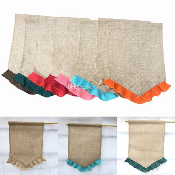 31*46cm Burlap Garden Flag DIY Jute Ruffles Linen Yard Hanging Flag House Decoration Portable Banner WX9-635