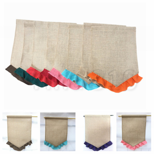 Hot fashion Colorful ruffle bunting garden flag 31*46cm 13 colors DIY jute bunting Garden Decorations hanging flag T2I5097