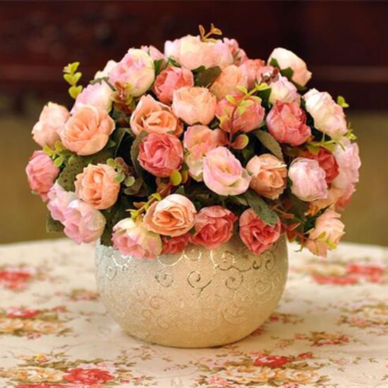 Fashion Rose Artificial Flower Decorative Flowers with Vase With Free Shipping