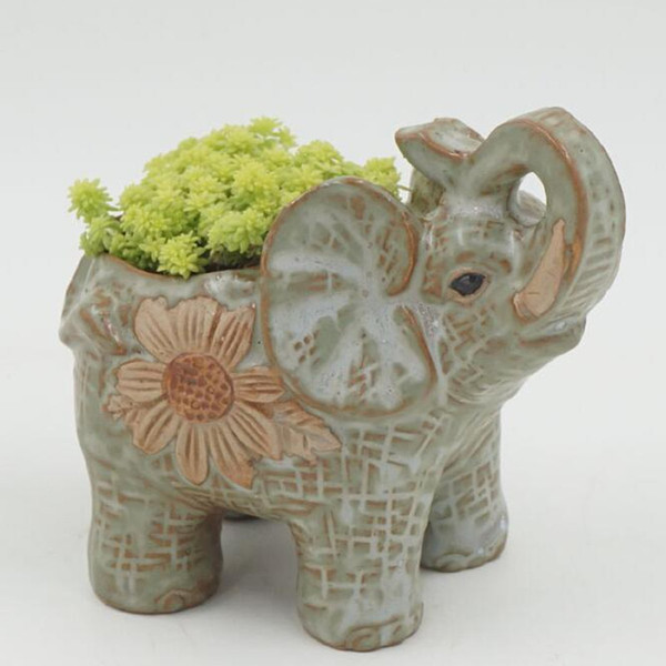 Flower Pots Vintage Mini Ceramic Elephant Planter Cacti Succulent Plant Pot Flower Bonsai Pots Garden Supplies Home Decoration