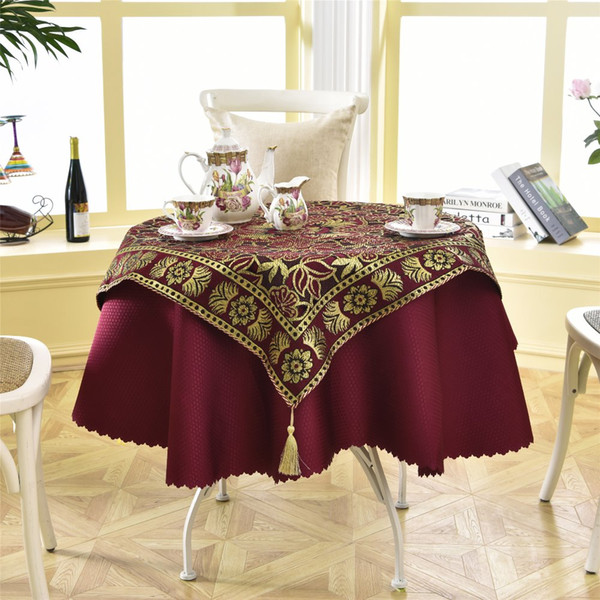 Latest 2 Pcs /Set Round 140cm Luxury Sequin Outdoor Table Linens Fashion Crochet Jacquard Red Wine Garden Tablecloth Decoration