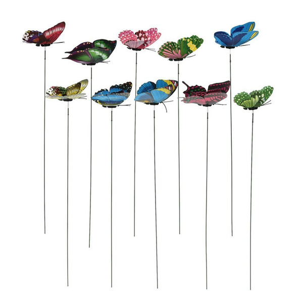 20pcs 3D Mode Double Wing Artificial Butterflies On Stick Party Wedding Home Decor Miniature Fairy Garden Plant Yard DIY Craft