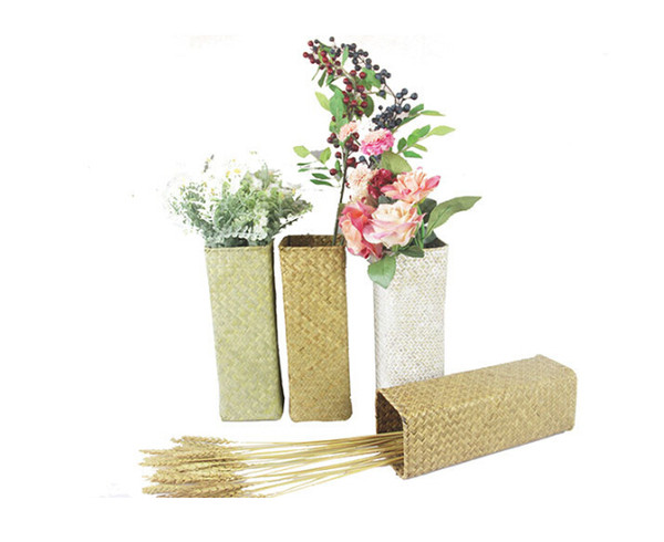 Nordic seaweed hand-woven home hotel straw flower basket flower arrangement flower blue creative desktop decoration jewelry