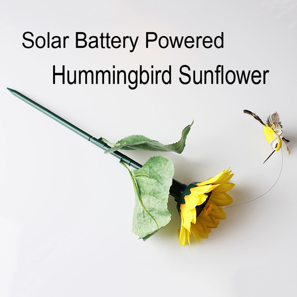 FreeDHL Garden Solar Battery Power Fluttering Hummingbird Sunflower Funny Toys Gadgets Sunflower solar and battery combo gift D709L