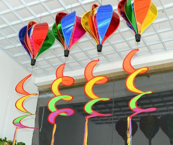 2017 New Arrived Rainbow Sequins Windsock Striped Hot Air Balloon Wind Spinner Yard Outdoor Decor Free shipping