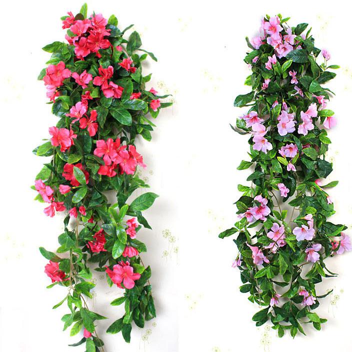 Decorative Artificial Color Flower Wisteria Azalea Rattan Silk Flower Ivy Hanging Vines Wedding Party Supplies 20pcs/lot SH892 Promotion