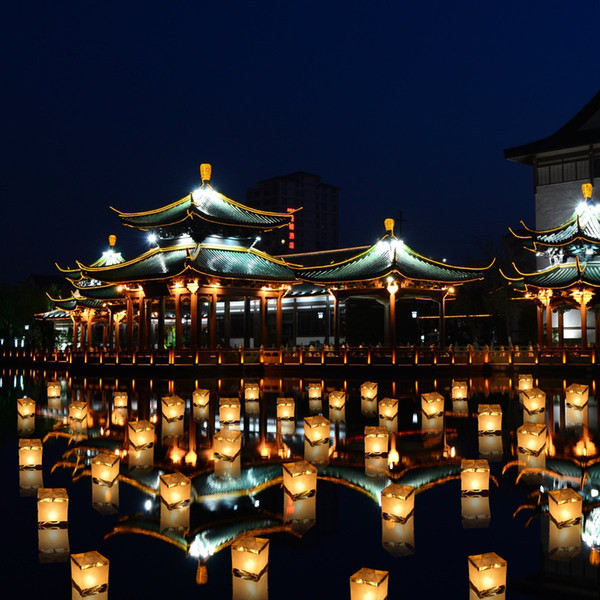 Paper Lanterns Water Floating Light Square Chinese Blessing Festival Lanterns Floating Wishing Light Water Candle Light