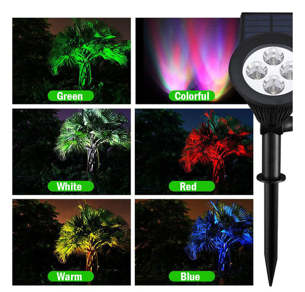 6 Colors LED Spotlight Lawn Lamp - Outdoor Solar Panel Power Adjustable Flood Lights Garden Wall Lamp Landscape Light