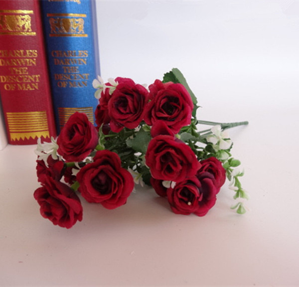 15 Head Bouquet Plastic Artifical Rose Wedding Office Home Decor Silk Flower New Home Decoration Wedding Event Set Wedding Party Decorations