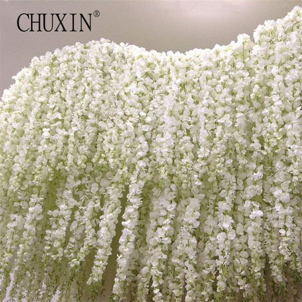 11 PCS Artificial Flower Wisteria Vine 120cm Single Silk 140 Flowers Series DIY Plant Wedding Decoration For Wall background