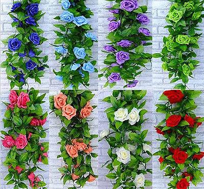 Artificial Flowers Silk Flowers Multi Color Silk Rose Flower Fake Artificial Ivy Vine Hanging Garland home Wedding Decor Flowers Artificial