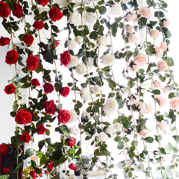 1.8m Artificial Rose Flower Fake Hanging Decorative Roses Vine Plants Leaves Artificials Garland Flowers Wedding Wall Decoration